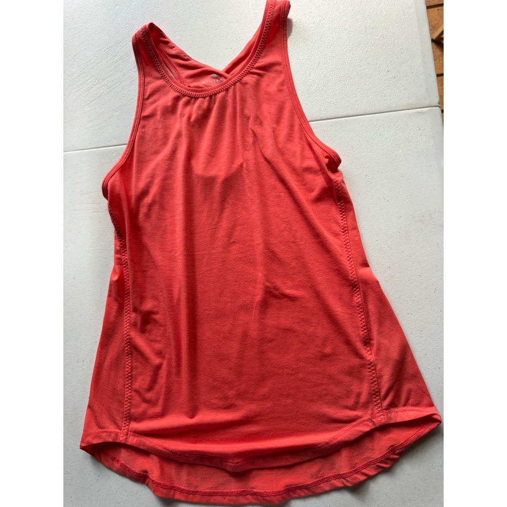 Athleta Womens XXS Coral Orange Criss Cross Back Activewear Tank Top High Neck